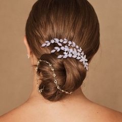 Rhinestone Bridal Hair Comb Dress Accessories Fashion Leaf Shape Wedding Headdress Distributor