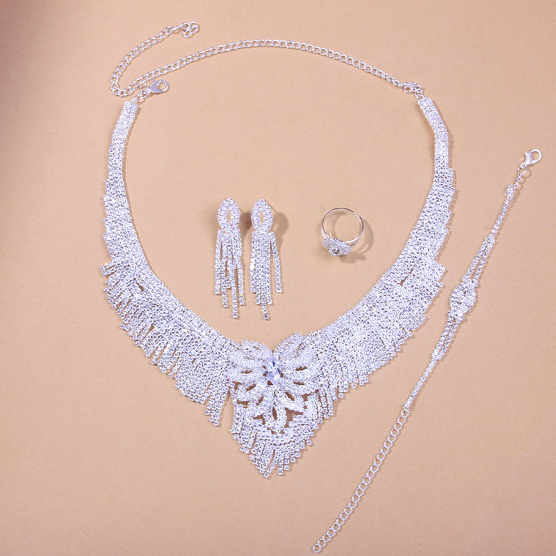 Rhinestone Tassel Necklace Set Bridal Jewelry Set Wedding Jewelry Set Distributor