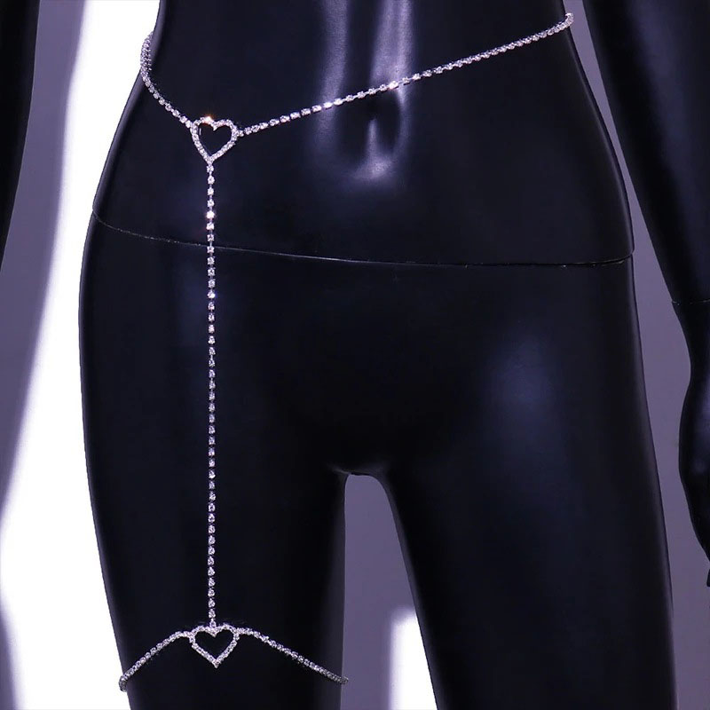 Wholesale Fashion Hollow Love Waist Chain Body Chain Jewelry Full Of Diamonds Sexy Heart-shaped Leg Chain