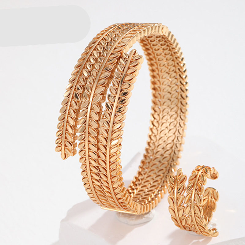 Wheat Ears 24k Gold-plated Copper Bracelet Ring Saudi Arabia Bracelet Ring Two Sets Manufacturer
