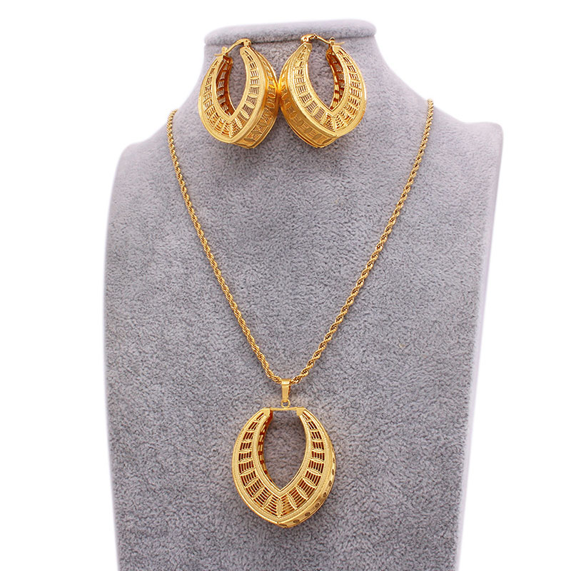 Dubai Gold 24k Jewelry Set Necklace Earrings Two Piece Set Manufacturer