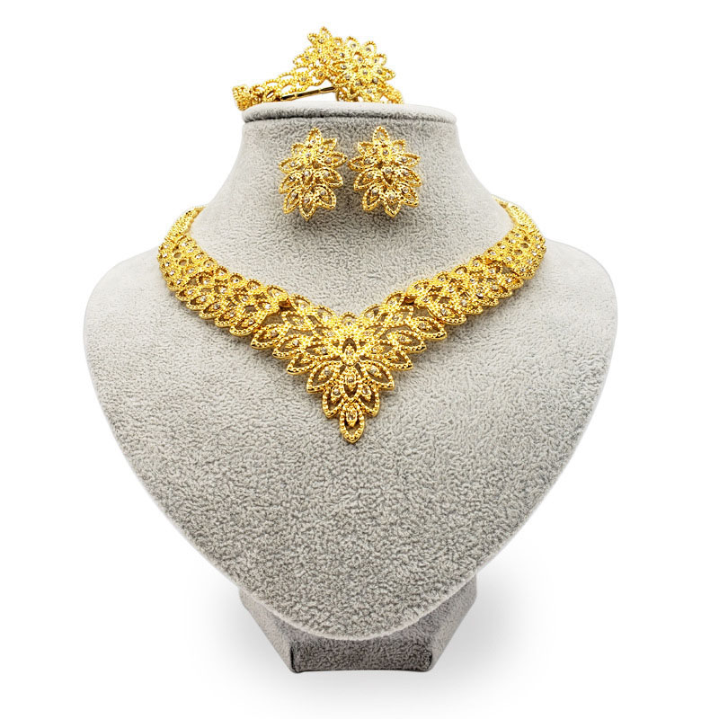 Gold Set Of Necklace Earrings Ring Bracelet Bride Manufacturer