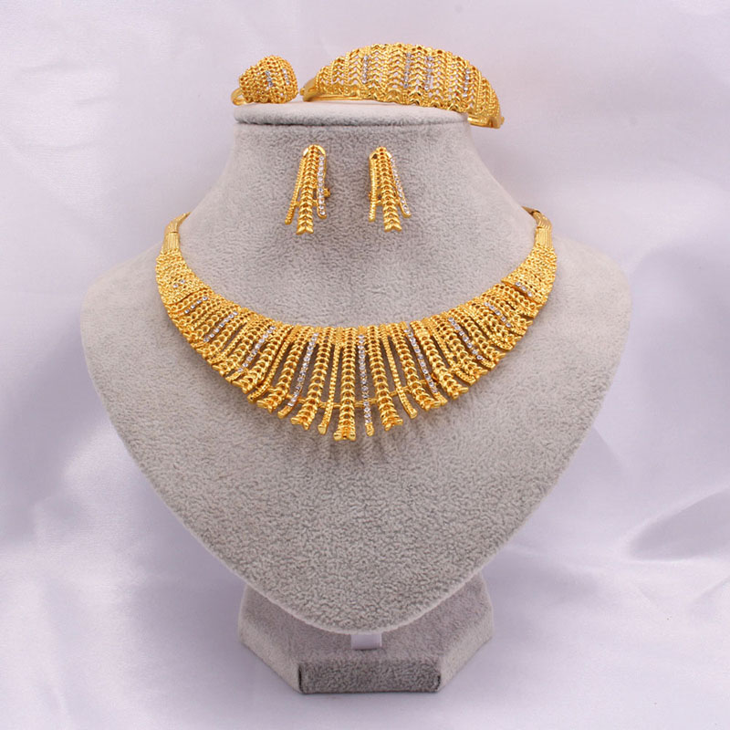 Bridal 24k Gold Plated Necklace Earrings Ring Bracelet Set Of Four Supplier