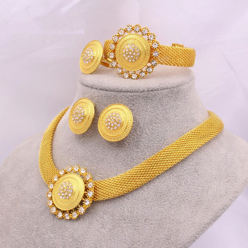 24k Gold Bridal Necklace Ring Earrings Bracelet Wedding Four Piece Set Manufacturer