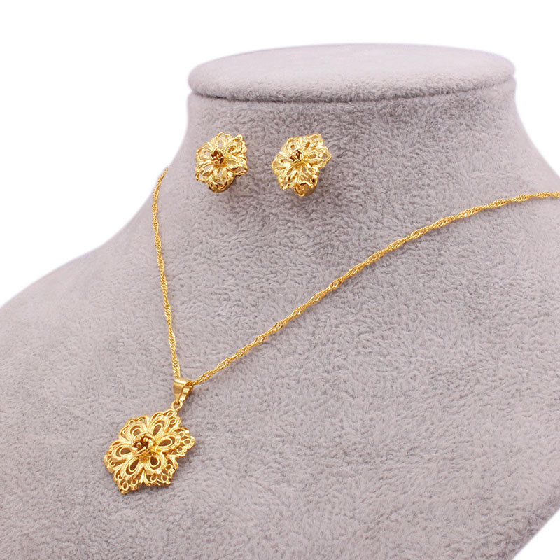 24k Gold Plated Bridal Necklace Earrings Set Of Two Supplier