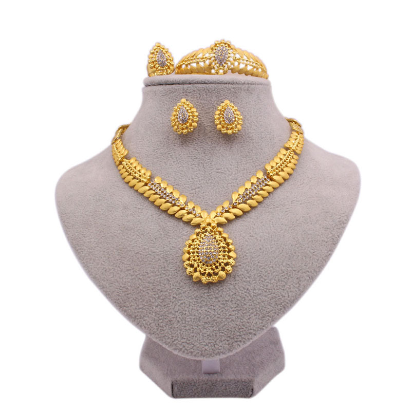 Wedding 24k Gold Necklace Ring Earrings Bracelet Set Of Four Manufacturer