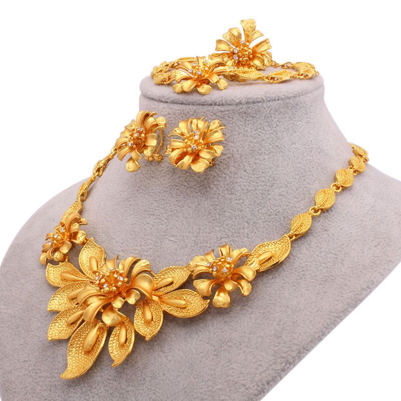 24k Gold Necklace Earrings Ring Bracelet Set Of Four Supplier