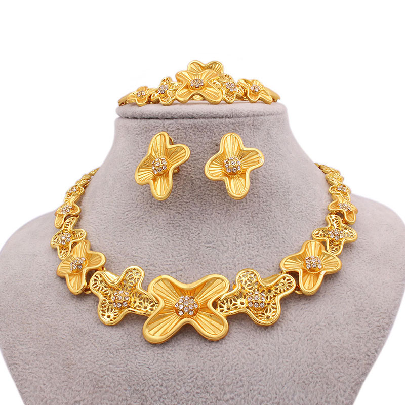 24k Gold Bridal Necklace Ring Earrings Bracelet Set Of Four Manufacturer