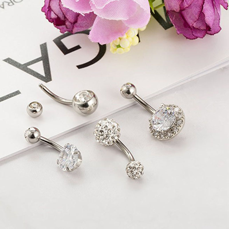 Stainless Steel Opal Zirconia Short Belly Button Ring Body Piercing Jewelry Supplier