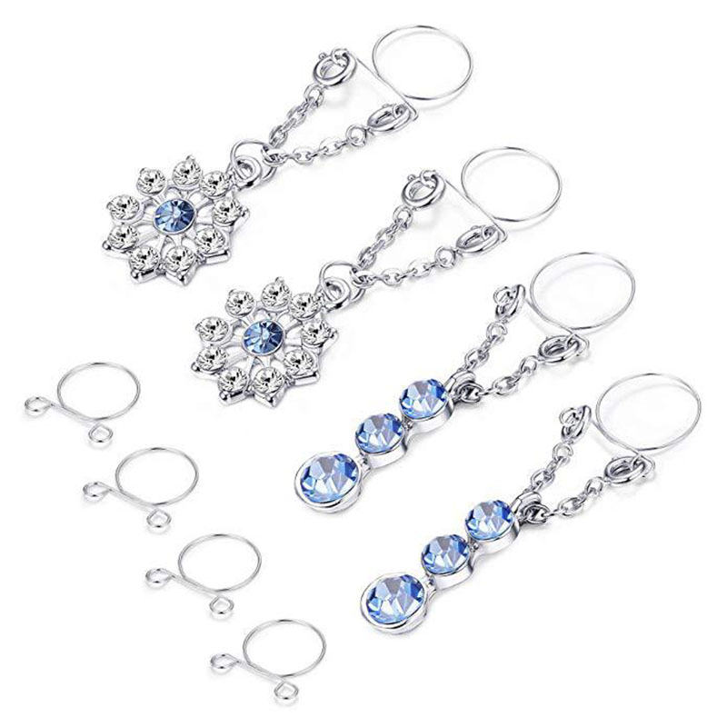 Petal Adjustable Fake Nipple Ring Breast Jewelry Blue Multi Diamond Body Piercing Supplier