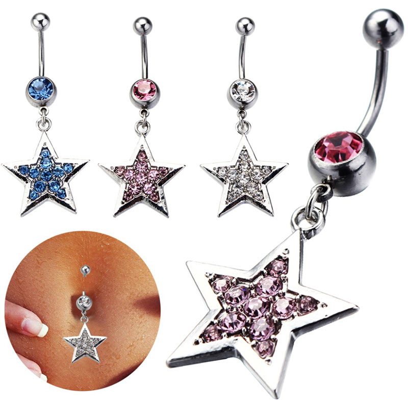 Wholesale Jewelry Full Diamond Pentagram Belly Button Ring With Belly Button Piercing