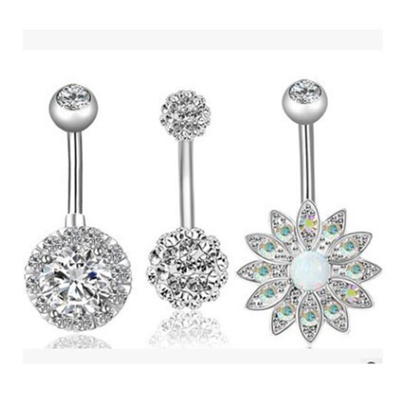 Wholesale Jewelry Sun Flower Steel Color Opal Belly Button Ring Short Navel Jewelry Body Piercing Jewelry