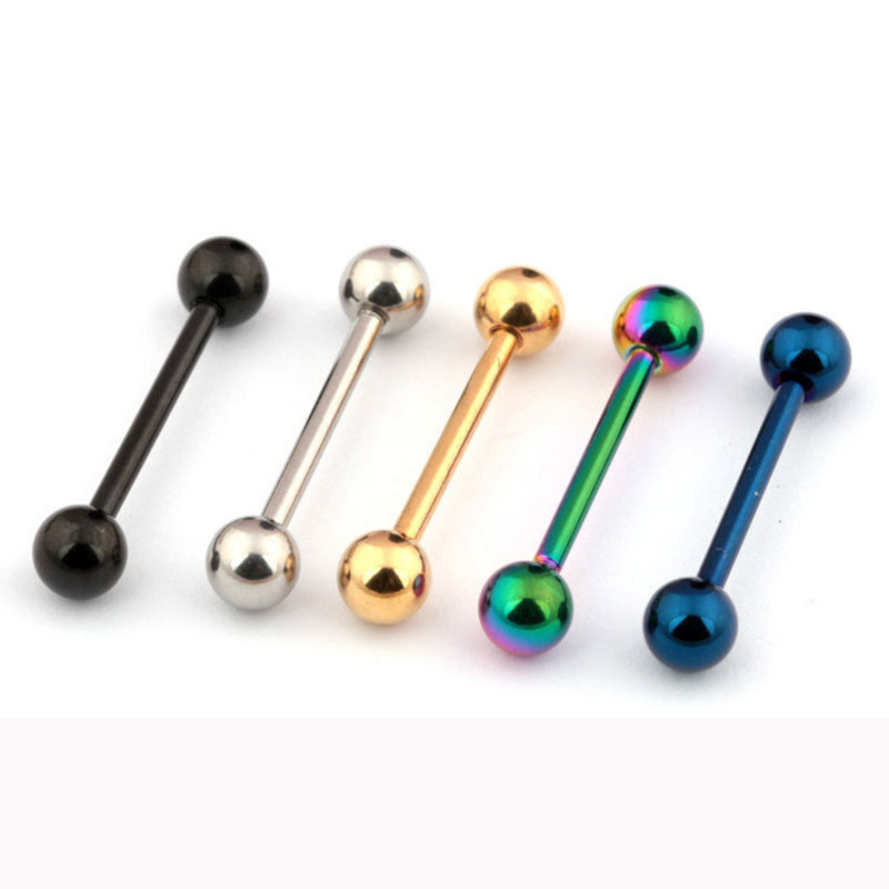 Wholesale Jewelry 316l Stainless Steel Tongue Stud Lip Stud Earring Steel Color Piercing 1.2*8-12+3+3 Body Piercing