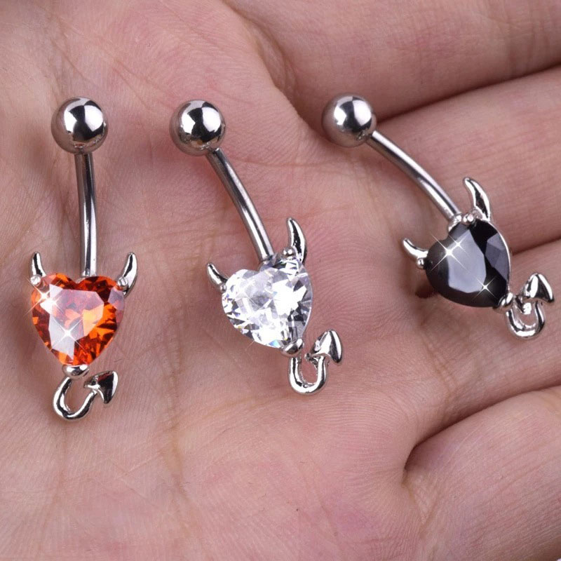 Wholesale Jewelry Devil Belly Button Ring Navel Jewelry Heart Zirconia Short Umbilical Nails Body Piercing