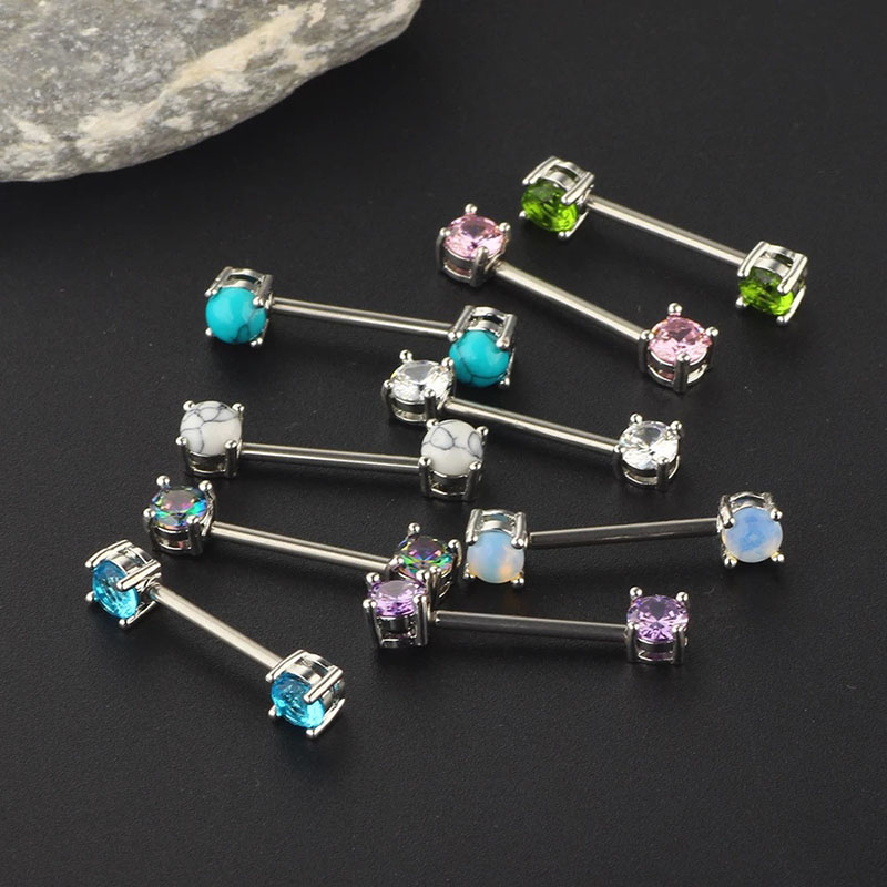 Wholesale Jewelry 14g Punk Style Straight Rod Drip Oil Dumbbell Nipple Ring Nipple Tongue Studs