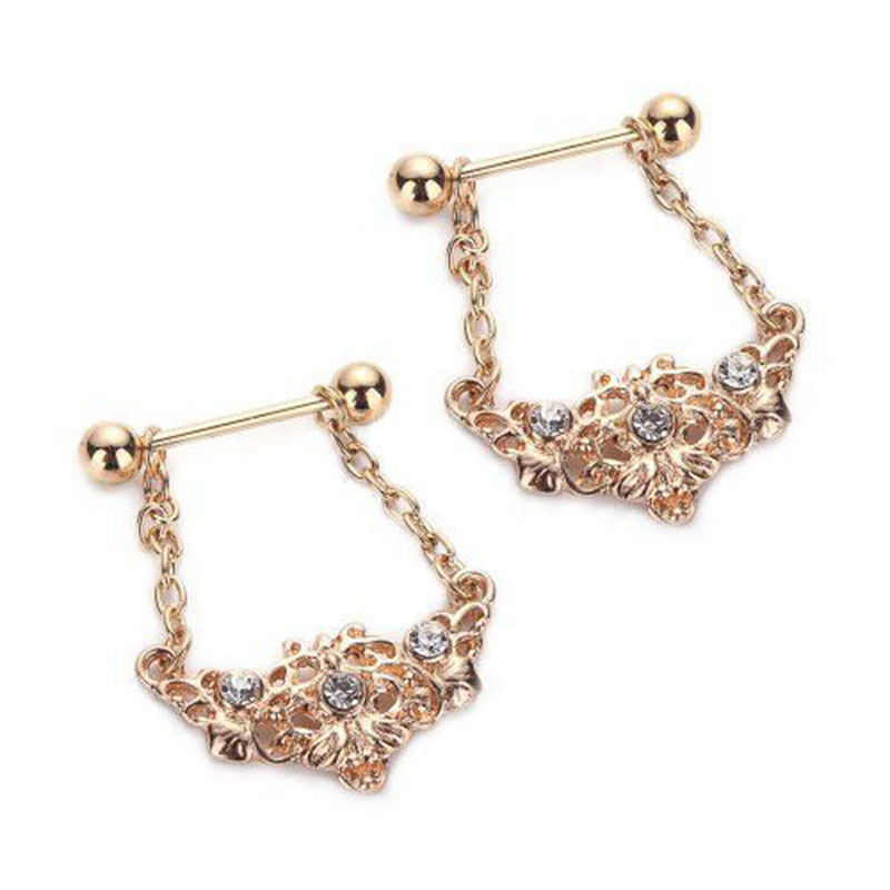 Wholesale Jewelry Stainless Steel Gold Flower Nipple Ring Punk