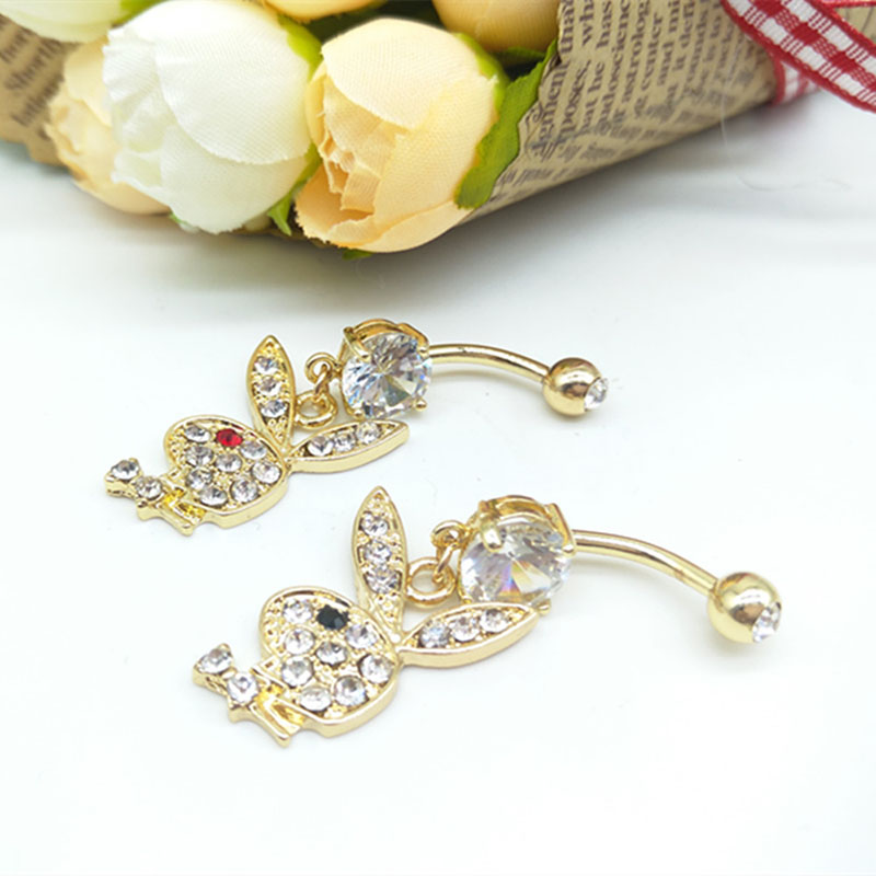 Gold With Zirconia Bunny Head Belly Button Ring Distributor