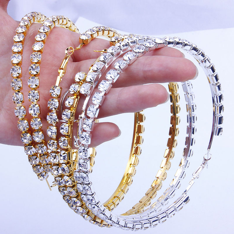 Fashion 10cm Classic Large Hoop Earrings Full Of Diamonds Exaggerated Manufacturer