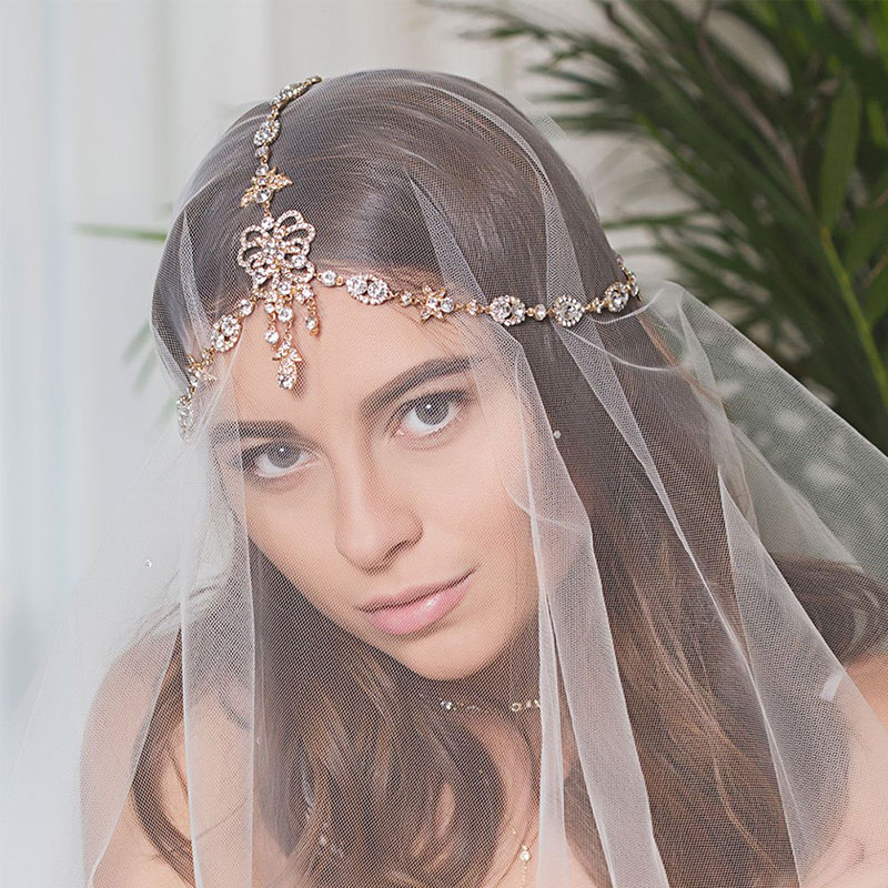 Wholesale Bridal Wedding Crystal Hair Chains Full Of Diamonds Rhinestone Butterfly Forehead Chain