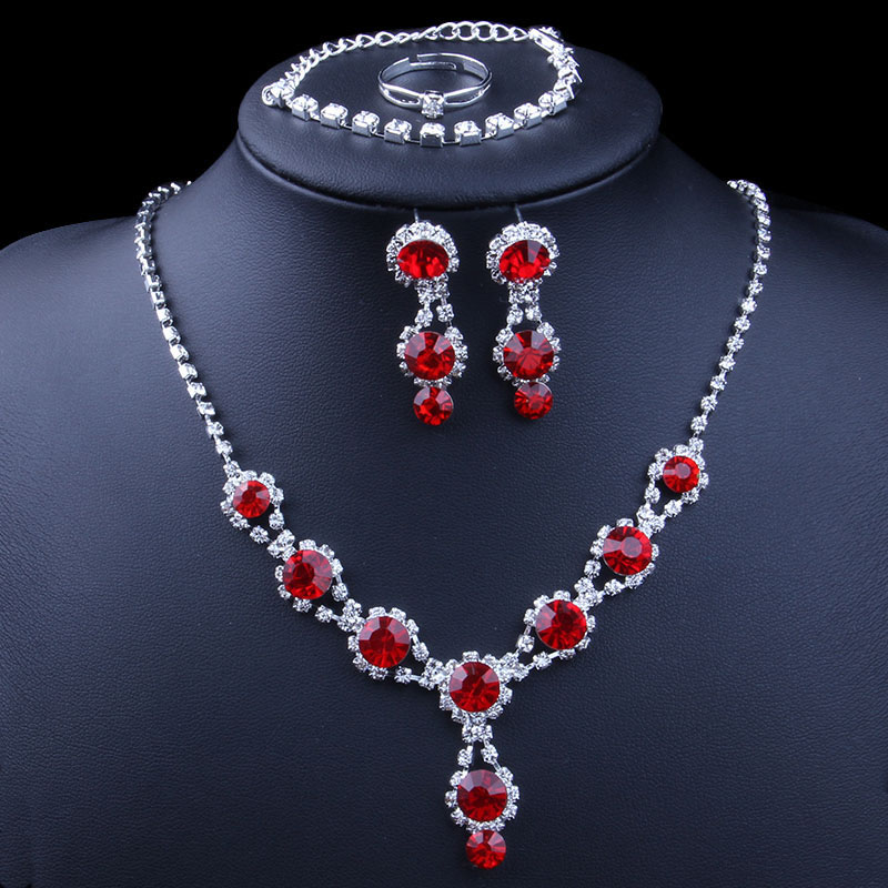 Bridal Necklace Earrings 4 Pieces Set Multi-color Crystal Rhinestone Jewelry Manufacturer