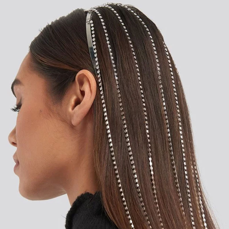 Wholesale Rhinestone Hair Bands Long Tassel Rhinestone Hair Chain Headband