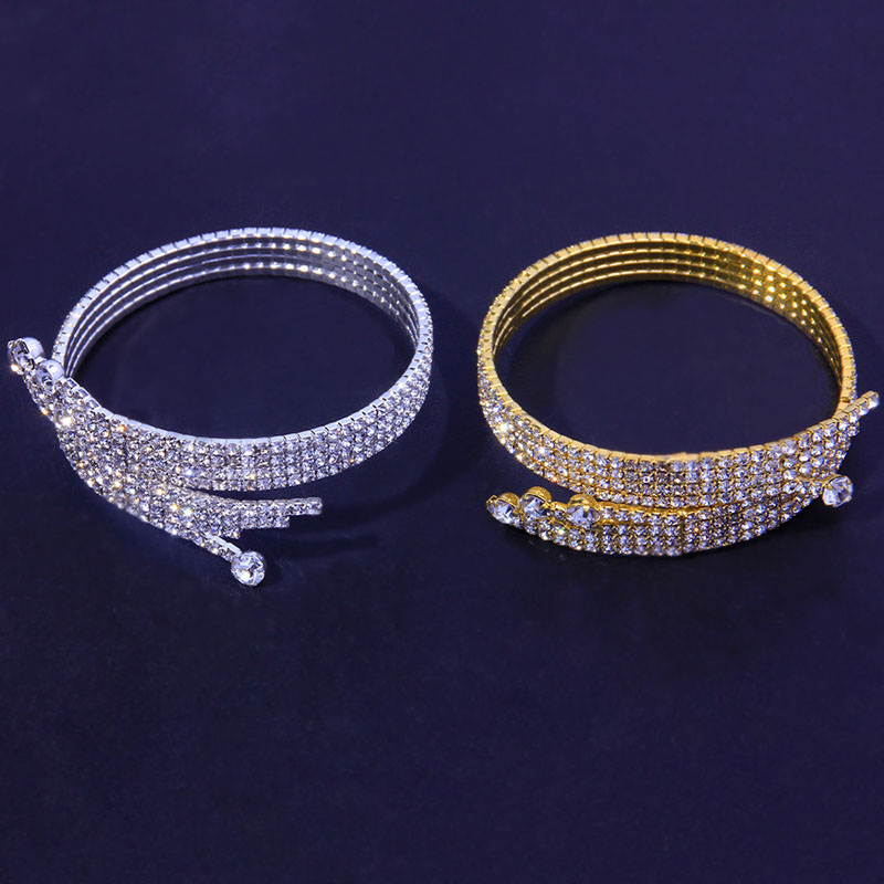 Wholesale Multi-layer Rhinestone Open Bracelet Ladies Matching Full Of Diamonds Shiny Bracelets