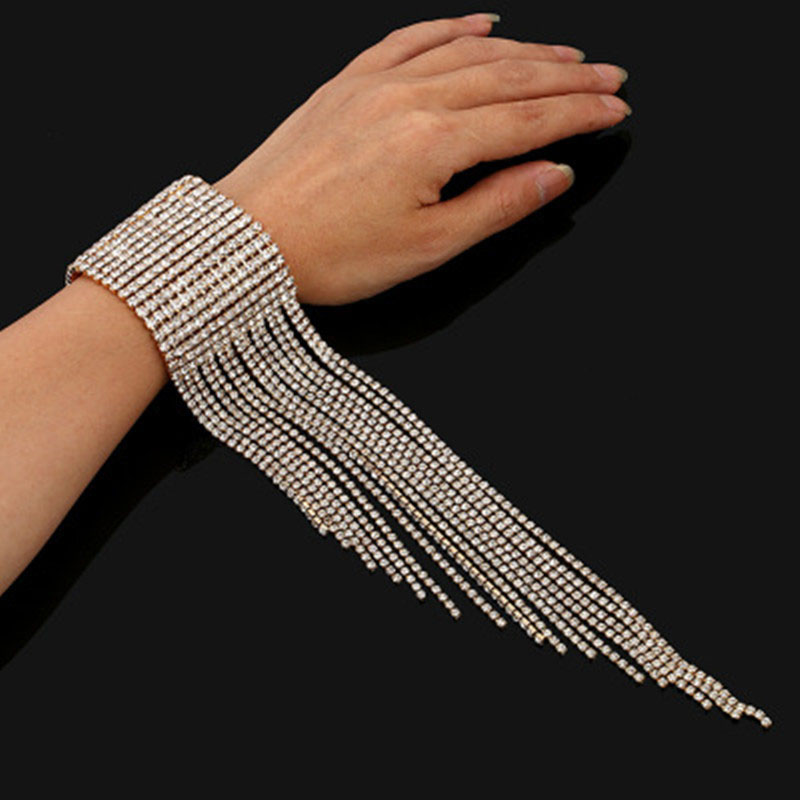 Wholesale Exaggerated Luxury Fashion Multi-row Multi-layered Sparkling Diamonds Shiny Large Tassel Bracelet