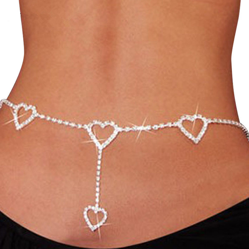 Rhinestone Heart-shaped Waist Chain Body Chain Sexy Model Rhinestone Love Belt Jewelry Manufacturer