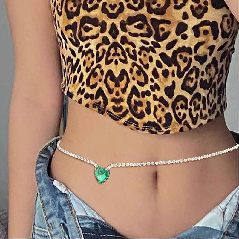 Wholesale Fashion Green Love Waist Chain Nightclub Jewelry Sexy Rhinestone Body Chain