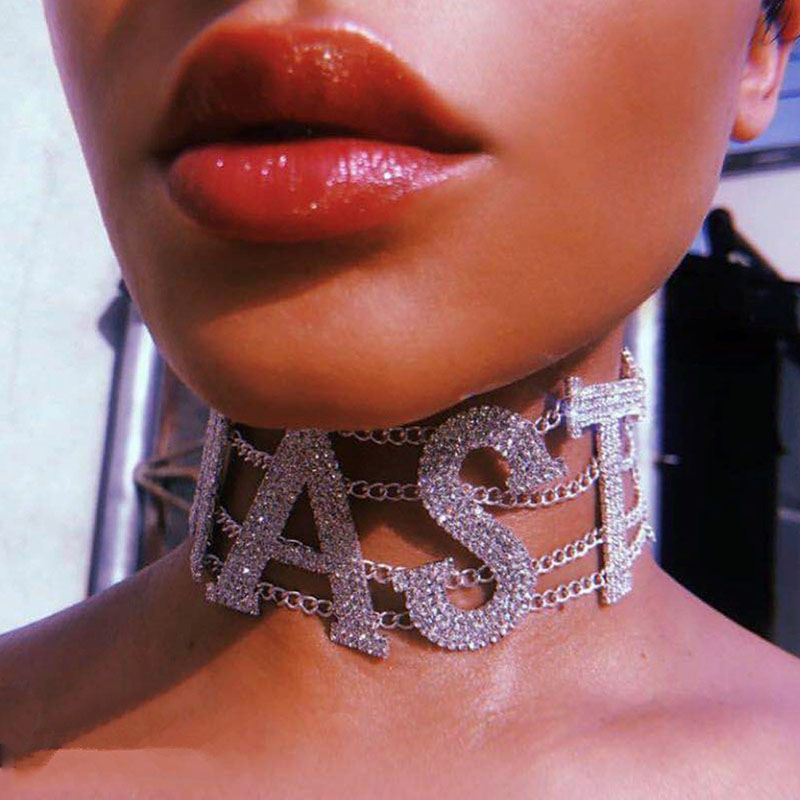 Wholesale Nasty Letter Necklace Exaggerated Rhinestone Claw Chain Fashion Sexy