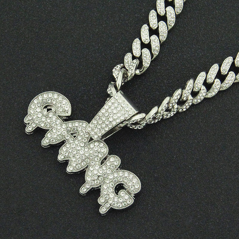 Hip Hop Diamond Studded Three Dimensional Letter Pendant Necklace Gang Men's Cuban Chain Supplier