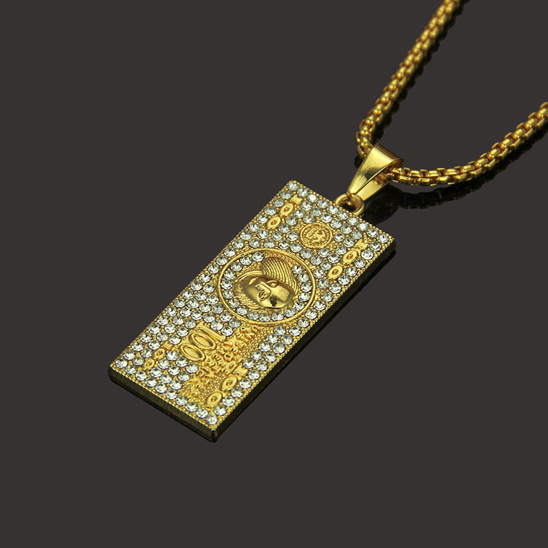 Wholesale Hip Hop Gold Chain Men's 1 Million Dollar Bill Pendant Necklace