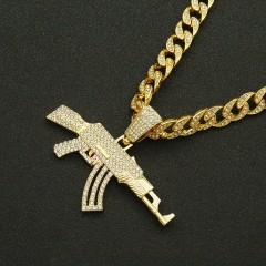 Punk Rap Wear Gun Pendant Necklace Cuban Chain Supplier