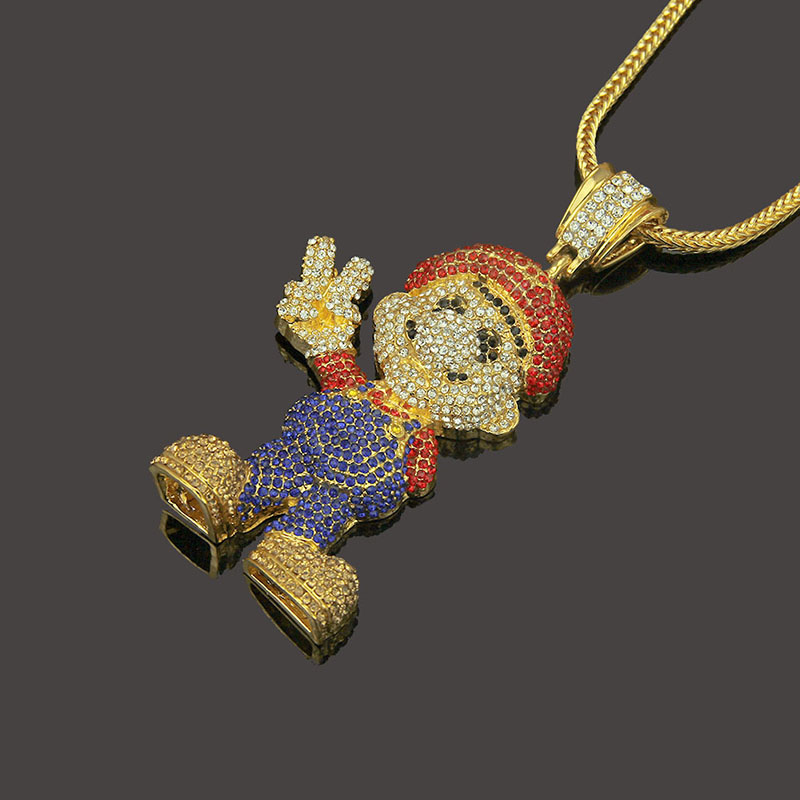 Wholesale Hip Hop Men's Snake Bone Necklace With Diamonds Stereoscopic Full Diamond Coloured Pendant Necklace