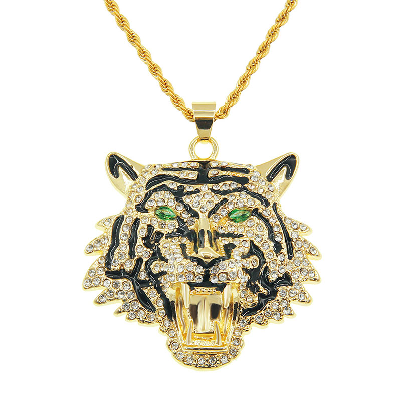 Hip Hop Green Eyes Tiger Head Pendant Necklace For Men Supplier