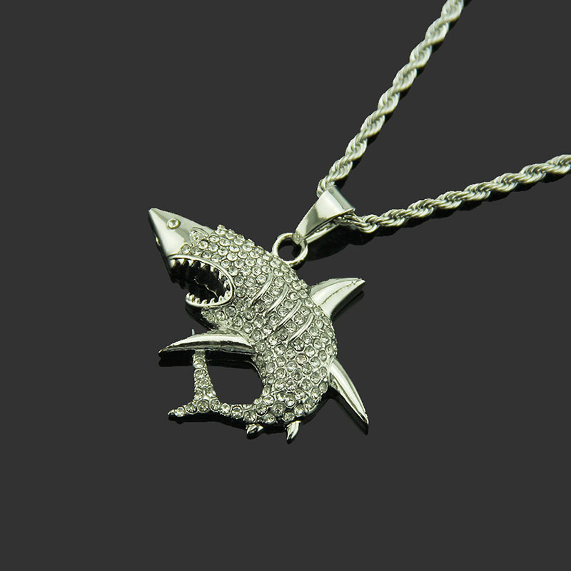 Wholesale Hip Hop Pendant Necklace With Diamond Shark
