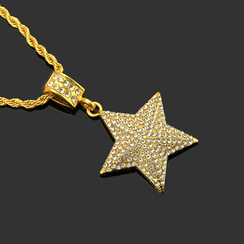 Personalised Hip Hop Three Dimensional Diamond Studded Pentagram Pendant Necklace Distributor