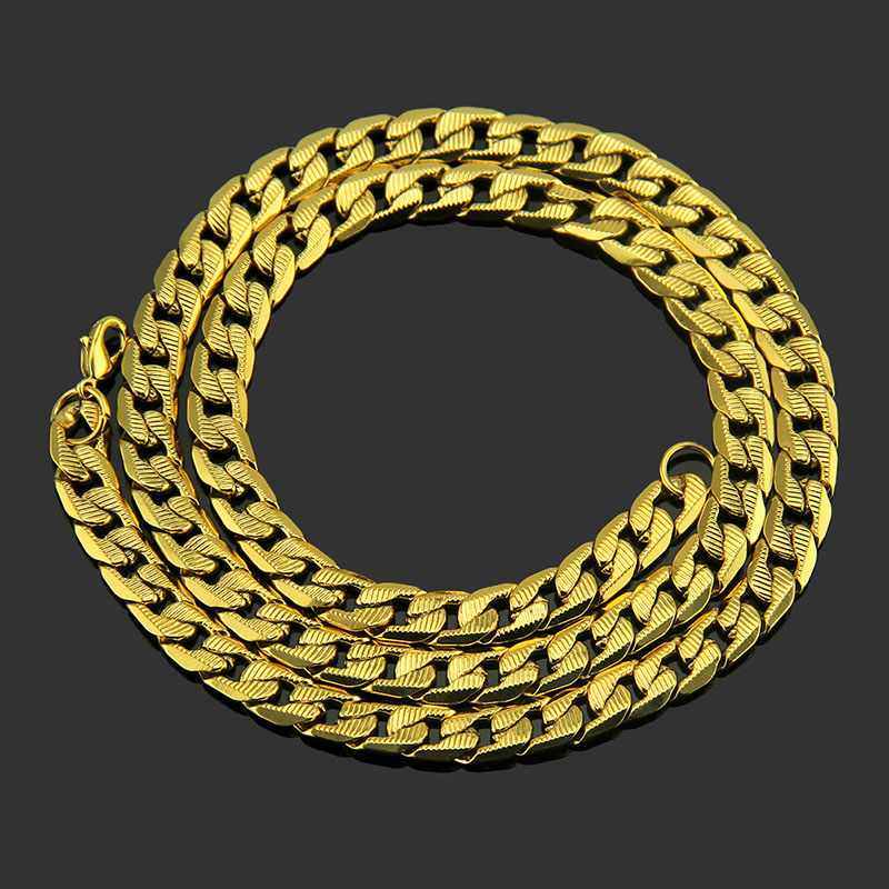 Wholesale Antique Brass Chain Necklace Hip Hop Embossed Large Gold Chain