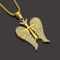 Wholesale Men's Hip Hop Angel Wings With Diamonds Pendant Necklace