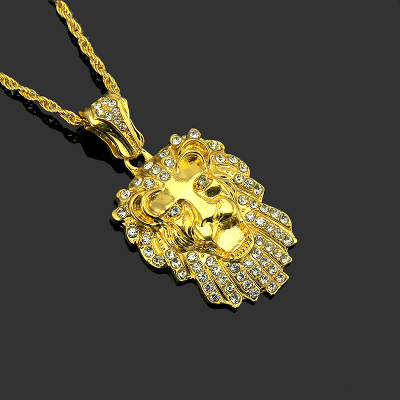 Hip Hop With Diamond Studded Three Dimensional Lion Head Pendant Necklace Distributor