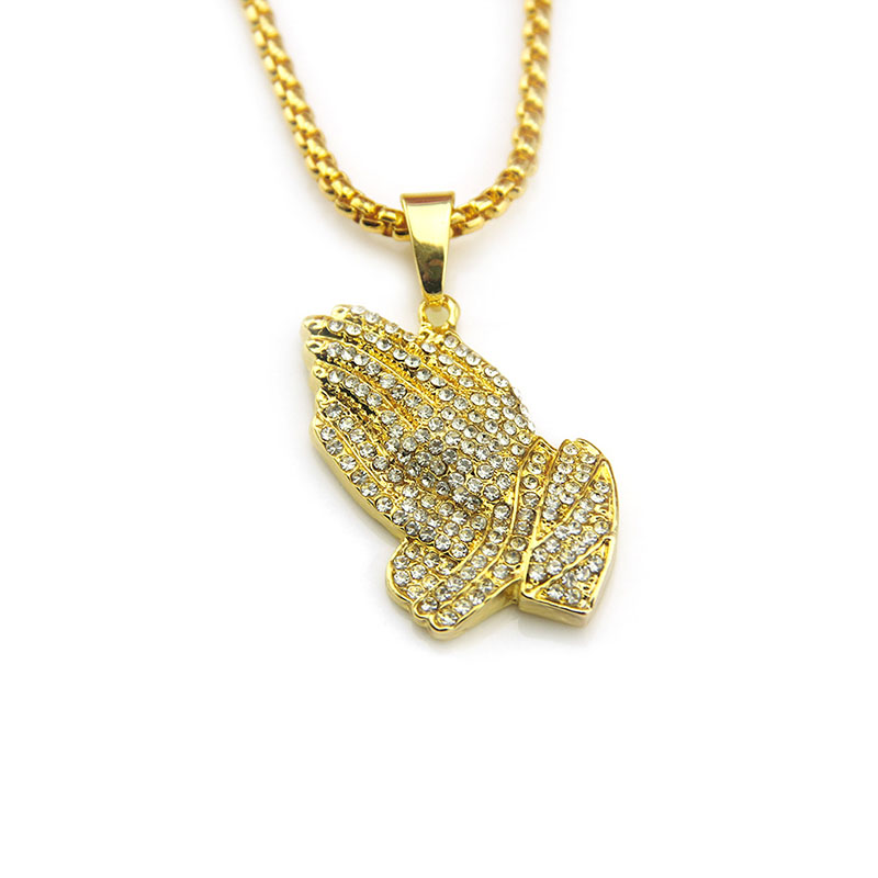 Hip Hop Prayer Necklace Fashion Full Diamond Buddha Hand Supplier