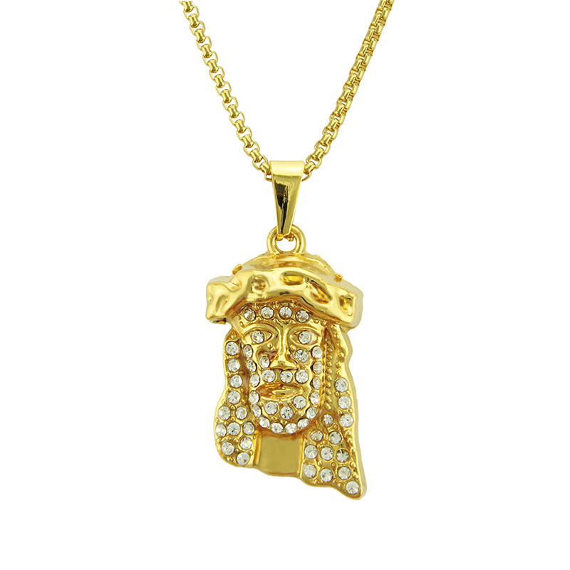 Wholesale Diamond Encrusted Gold Hip Hop Head Pendant Necklace
