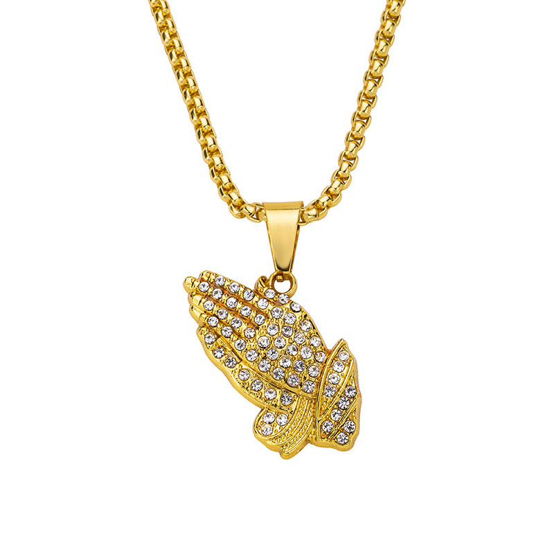 Wholesale Hip Hop Pendant Necklace With Rhinestone Buddha's Hand In Fashion