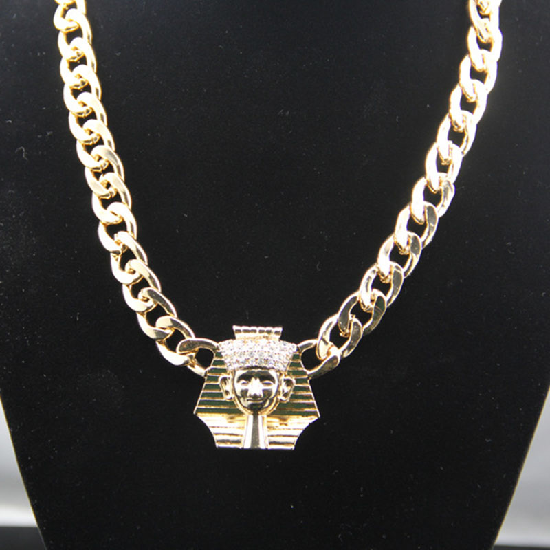 Vintage Necklace Alloy With Diamond Ancient Egyptian Head Pendant Supplier