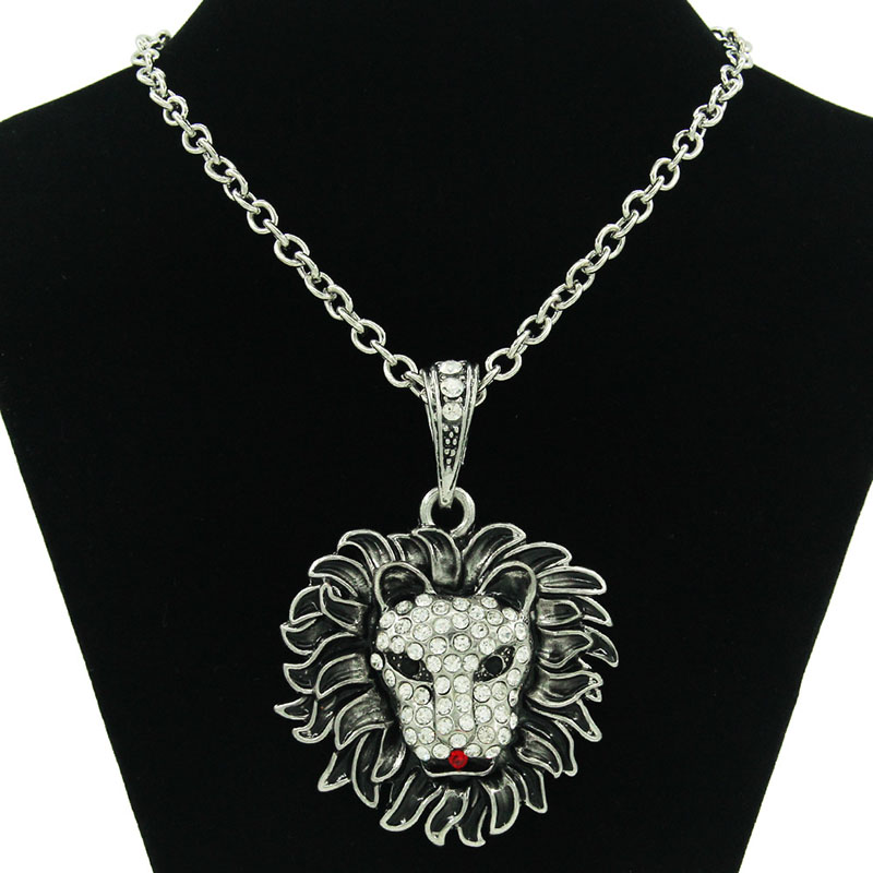 Punk With Diamond Lion Head Pendant Necklace Double O Chain Manufacturer