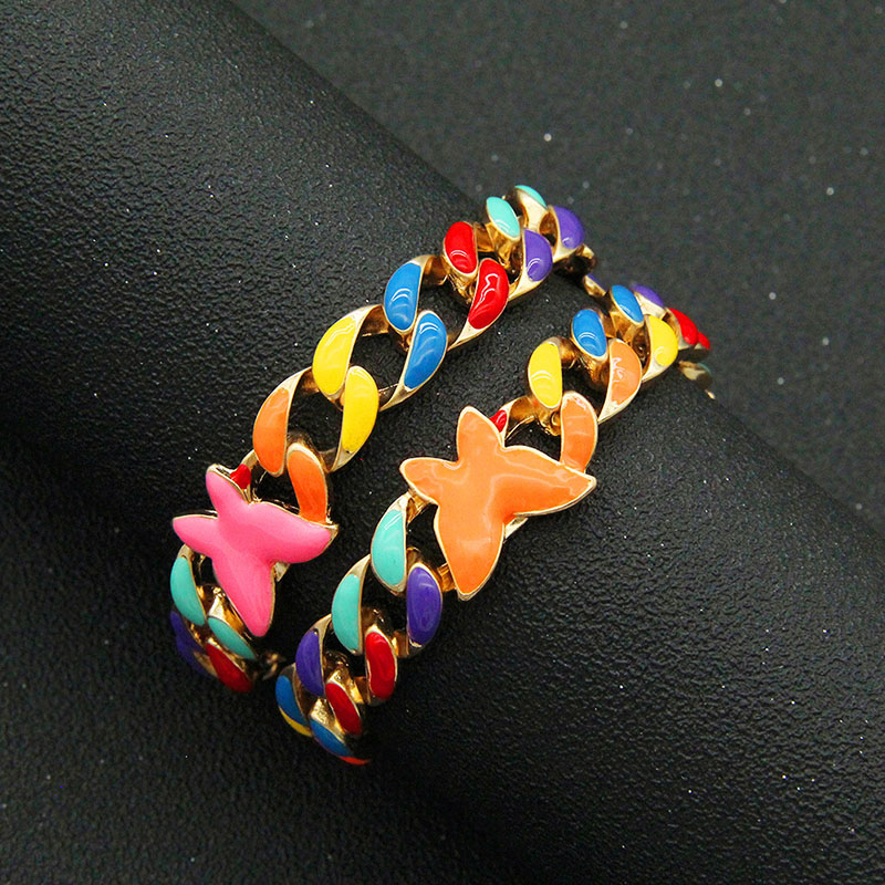 Dazzling Oil Drip Butterfly Personalised Cuban Chain Bracelet Supplier