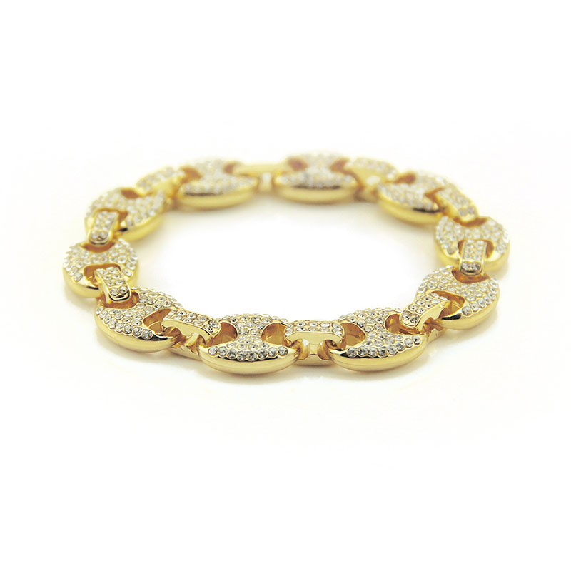 Wholesale Jewelry Hip Hop Men's Bracelet With Gold And Diamond Pig Nose Clasp Knuckle