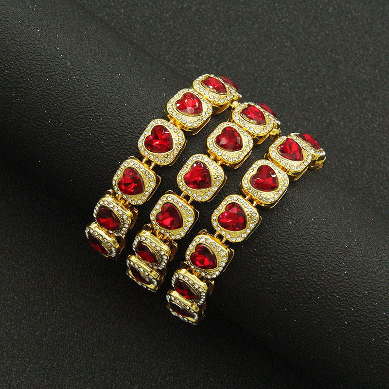 Hip Hop With Diamonds Red Heart Rhinestone Bracelet Supplier