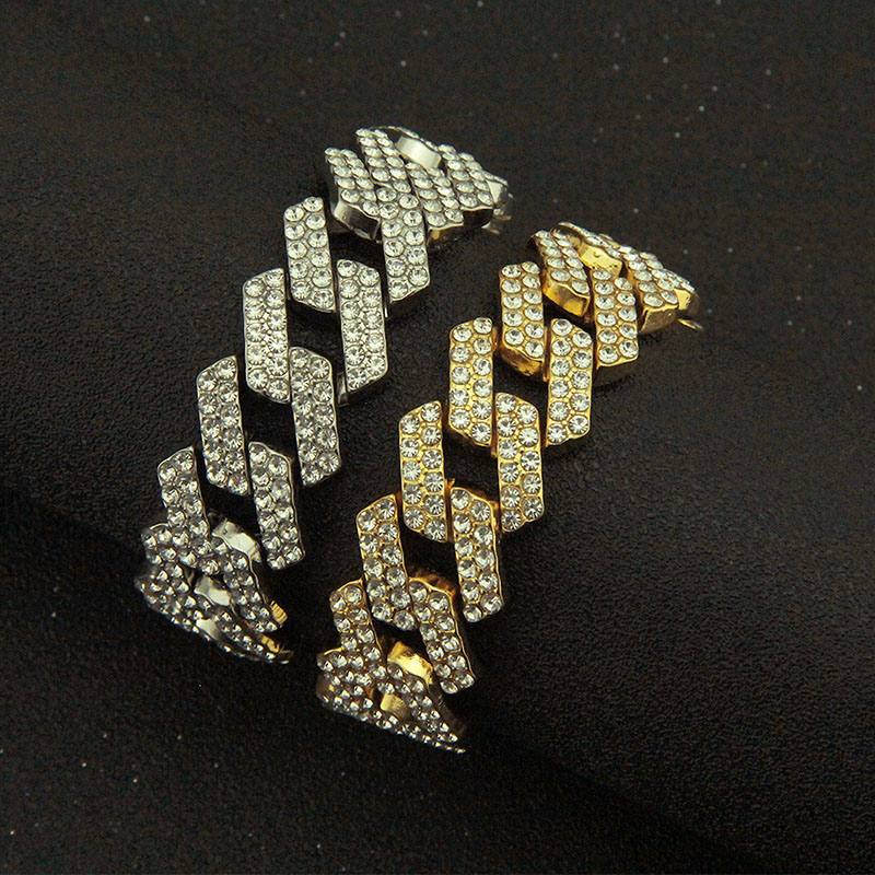 Wholesale Jewelry Men's Fashion Chunky Diamond Encrusted Bracelet 20mm Wide