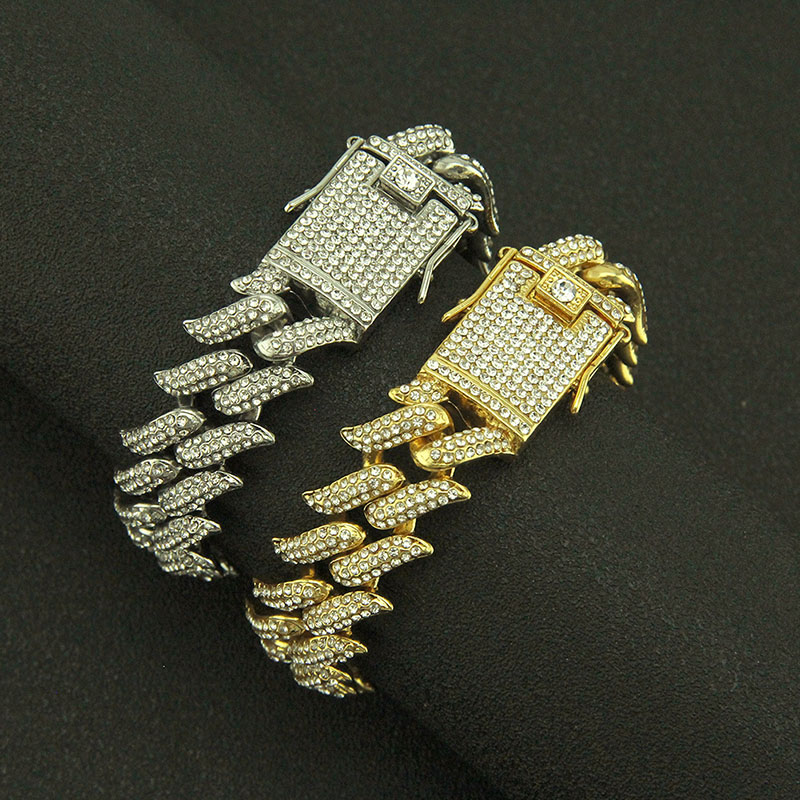 Wholesale Jewelry Men's Diamond Studded Thorn Short Spur Cuban Bracelet Full Of Diamonds